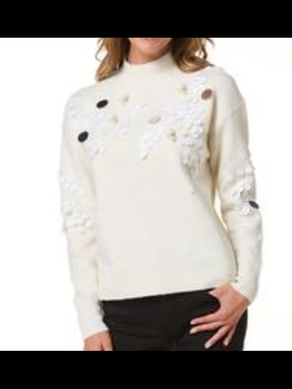 Limited Fancy Women's Cream Embellished Turtleneck Sweater